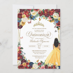 Invitation Papillon Jardin Bourgogne jaune Quinceanera blanc