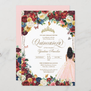 Invitation Papillon Jardin rose pâle Quinceanera