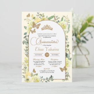 Invitation Papillon jaune soleil en or Aquarelle Quinceañera