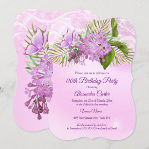 Invitation Papillon lilas rose Fête d'anniversaire florale jo