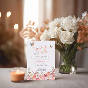 Invitation Papillon Mariage Corail Bohème Floral