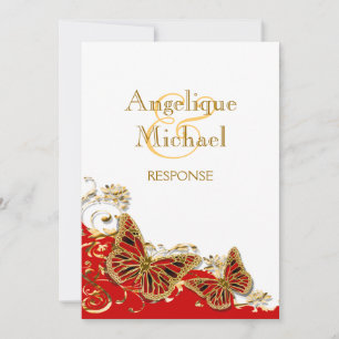 Invitation Papillon mariage or rouge blanc doré