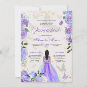 Invitation Papillon Mariposa Iridescente Violet Quinceanera