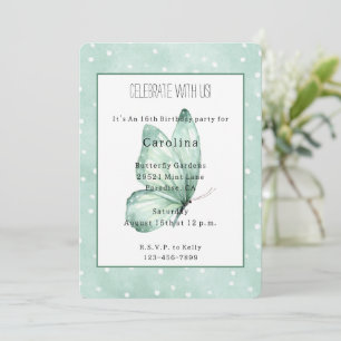 Invitation Papillon Menthe Points Blancs Anniversaire