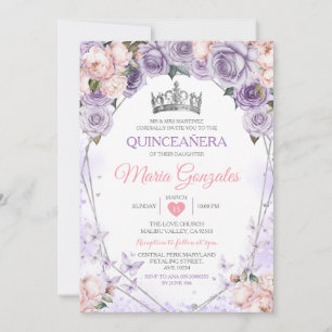 Invitation Papillon mexicain rose Lilac Quinceañera Couronne