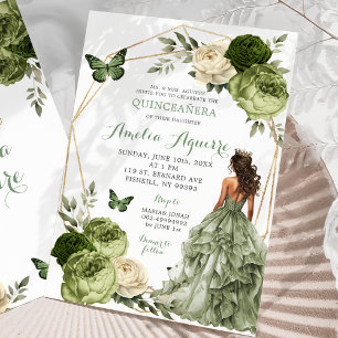 Invitation Papillon mexicain sauge verte Quinceañera
