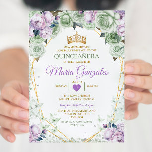 Invitation Papillon mexicain vert pourpre Quinceañera Sage