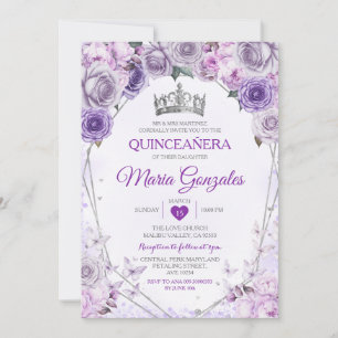 Invitation Papillon mexicain violet Lilac Quinceañera Couronn