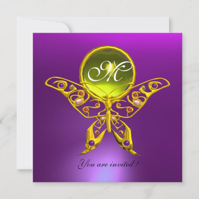Invitation PAPILLON MONOGRAMME HYPER, pourpre, topaze jaune (Devant)
