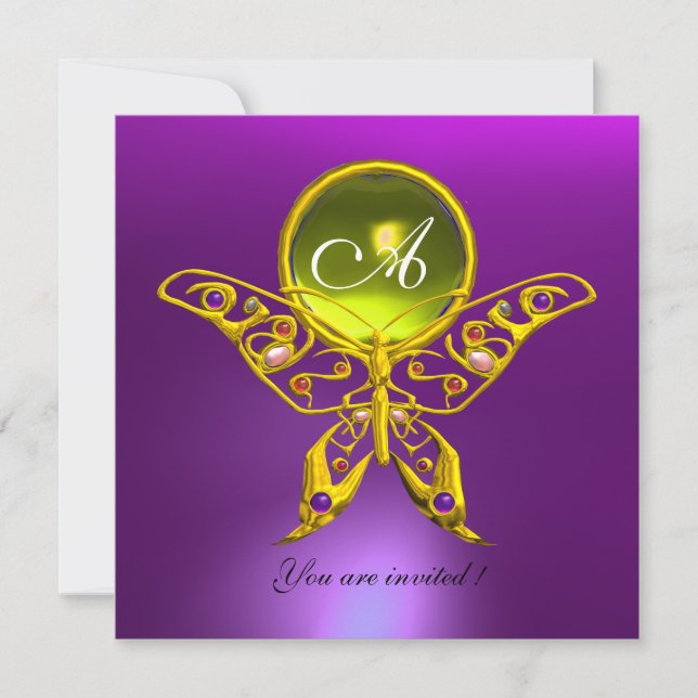 Invitation PAPILLON MONOGRAMME HYPER, topaze jaune , violet (Devant)
