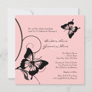 Invitation Papillon noir et rose