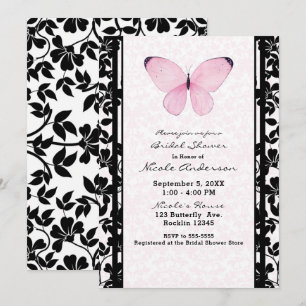 Invitation Papillon noir et rose Fleurs Mariage