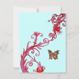 Invitation PAPILLON OR EN OR , rouge bleu vif