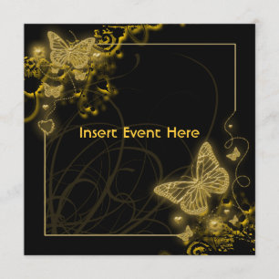 Invitation Papillon or noir élégant floral