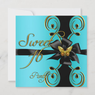 Invitation Papillon Or Turquoise Bleu Or Sweet 16 Sweet Seize