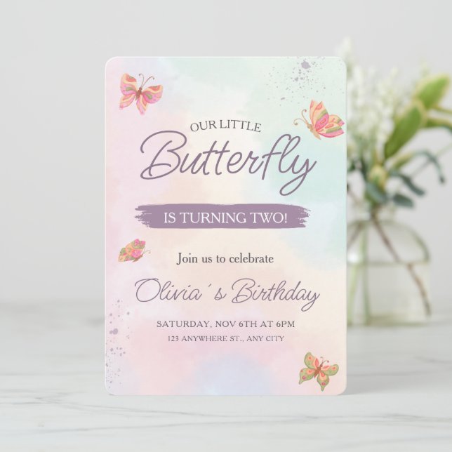 Invitation Papillon, Papillons pastel anniversaire (Debout devant)