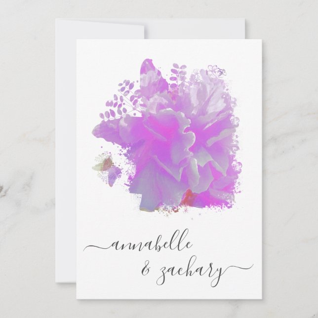 Invitation *~* Papillon Peony Floral RSVP - QR AR3 Mariage (Devant)