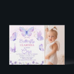 Invitation Papillon photo Whimsical violet 1er anniversaire<br><div class="desc">Whimsical Purple Photo Butterfly 1er Anniversaire Invitation Sweet photo papillon violet à thème d'anniversaire avec cinq papillons quelques fleurs sauvages violets et des points de parties scintillant faux or. Cette invitation de papillon de filles premier anniversaire comporte une photo sur le devant et est entièrement modifiable afin qu'il puisse être...</div>
