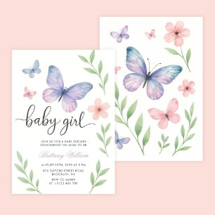 Invitation Papillon pourpre Floral Baby Girl Baby shower