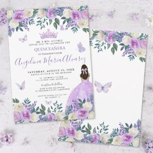Invitation Papillon pourpre Floral Quinceañera