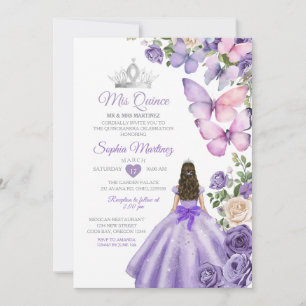 Invitation Papillon pourpre Lilac Quinceanera Couronne d'anni