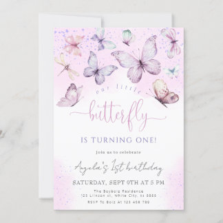 Invitation Papillon pourpre Notre petit Baby shower papillon