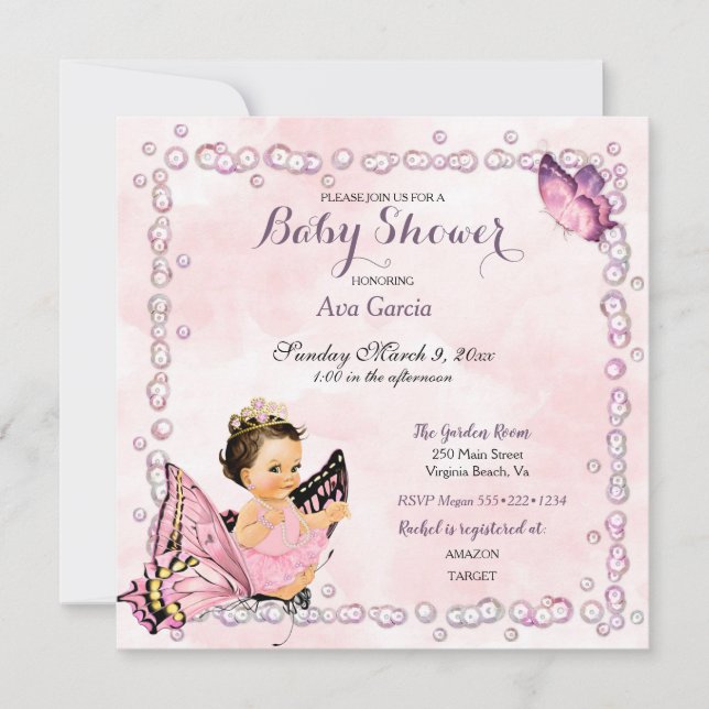 Invitation Papillon Princesse Bébé Fille  (Devant)