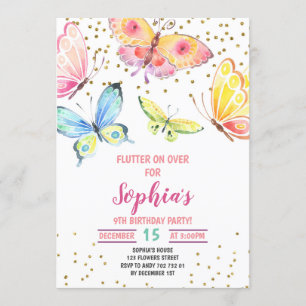 Invitation Papillon Printemps été fille anniversaire Invitati