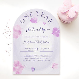 Invitation Papillon Purple Arc rose 1er Anniversaire