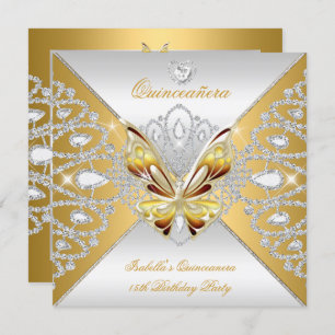 Invitation Papillon Quinceanera 15ème partie Gold Silver Tiar