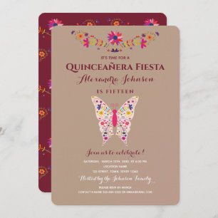Invitation Papillon Quinceanera Art mexicain coloré