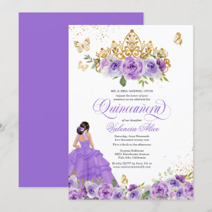 Invitation Papillon Quinceañera + Fleurs d'aquarelle violette