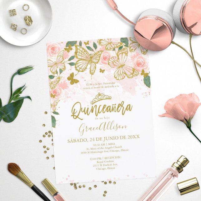 Invitation Papillon Quinceanera Formulation Espagn (Créateur téléchargé)