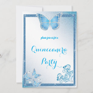 Invitation papillon quinceanera parties scintillant bleue élé