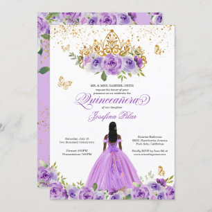 Invitation Papillon Quinceañera Purple Aquarelle Fleurs