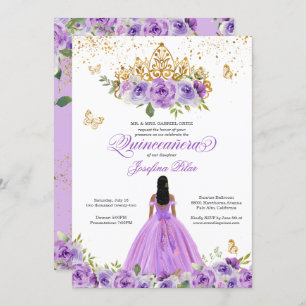 Invitation Papillon Quinceañera Purple Aquarelle Fleurs Dans