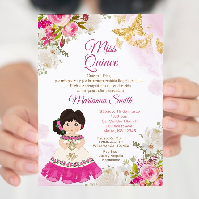 Invitation Papillon Quinceanera Rose Princesse (Créateur téléchargé)
