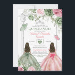 Invitation Papillon Quinceañera Sage Vert Et Rose Twin<br><div class="desc">Quinceañera rose Sage Vert & Argent Couronne Mexicaine Papillon Invitation Mis Quince 15 Anos,  16e anniversaire, </div>