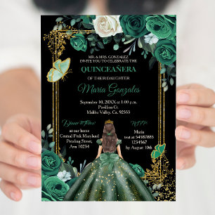 Invitation Papillon quinceanera vert du chasseur mexicain