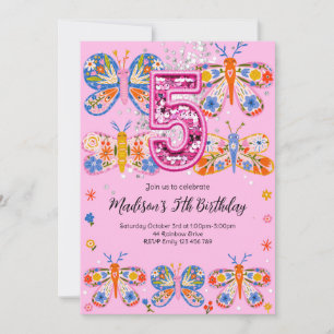 Invitation Papillon rose 5e anniversaire