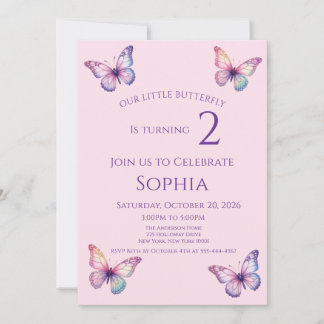 Invitation Papillon Rose Anniversaire de Tout Âge