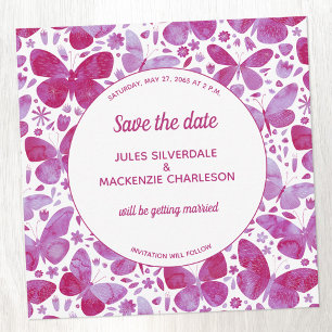 Invitation Papillon rose aquarelle mariage Enregistrer la dat