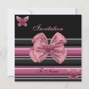 Invitation Papillon rose Bow Black Stripe 2