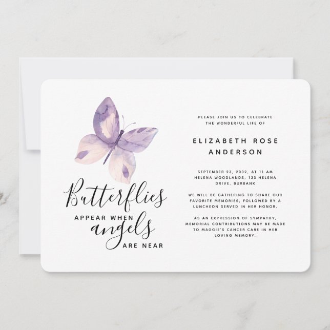 Invitation Papillon rose | Célébration de la vie (Devant)