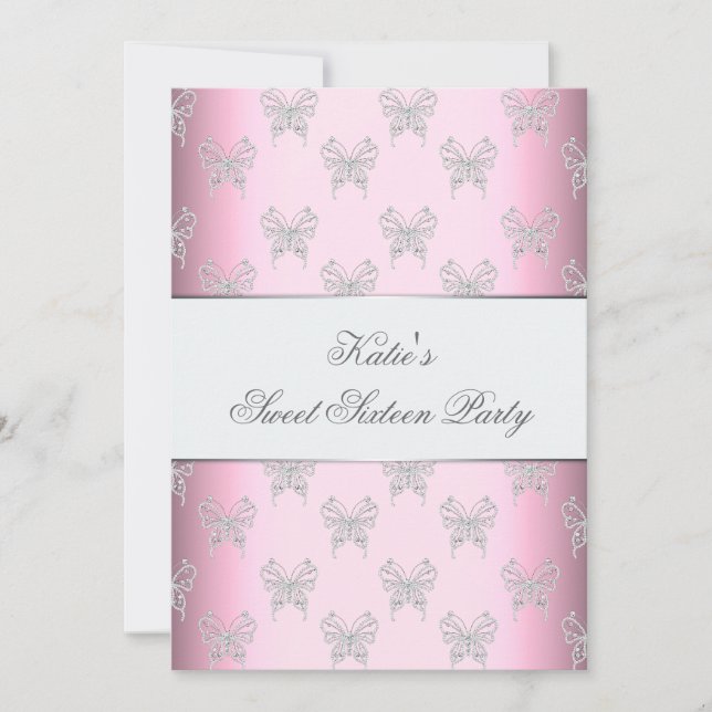 Invitation Papillon rose Classy Sweet sixteen Party (Devant)