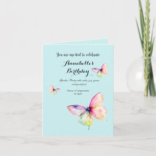 Invitation Papillon rose délicat dans les couleurs pastel arc (Devant)