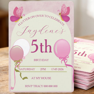 Invitation Papillon Rose Et Crème 5e Anniversaire