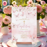 Invitation Papillon rose Fille Florale Christening Baptême<br><div class="desc">Papillon rose ÉDITABLE Floral Girl Christening Baptism Invitation Élégante Parties scintillant or Croix Rose Aquarelle Baptême Invitation</div>