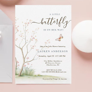 Invitation Papillon rose fleurs de printemps fille Baby showe