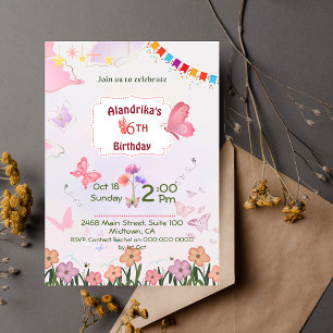 Invitation Papillon rose floral & blanc mignon 6e anniversair